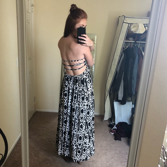 Re:named B&W Patterned Strapless Maxi Dress - Picture 2 of 6